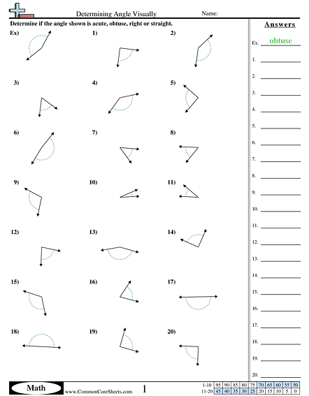 Angles Worksheets - Determining Angle Visually  worksheet